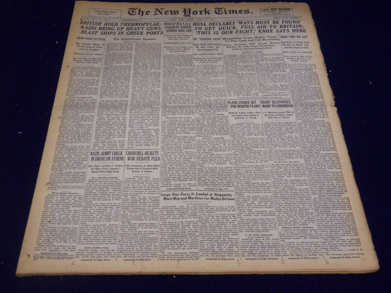 1941 APRIL 25 NEW YORK TIMES - BRITISH HOLD THERMOPYLAE - NT 1446