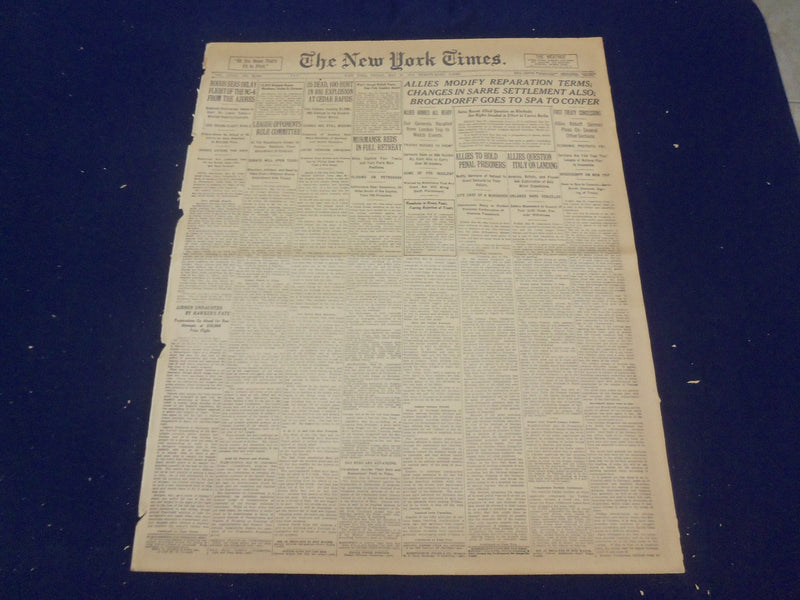 1919 MAY 23 NEW YORK TIMES - ALLIES MODIFY REPARATION TERMS - NT 9260