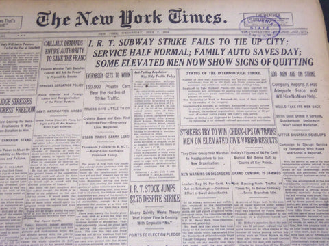 1926 JULY 7 NEW YORK TIMES - SUBWAY STRIKES FAILS TO TIE UP CITY - NT 5094