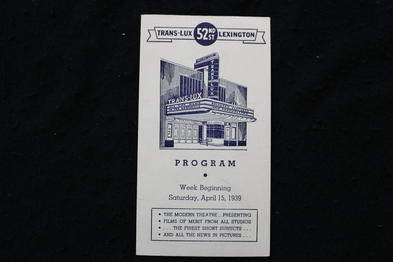 1939 APRIL 15-21 TRANS-LUX THEATRE PROGRAM - IDIOT'S DELIGHT-CLARK GABLE- K 1837