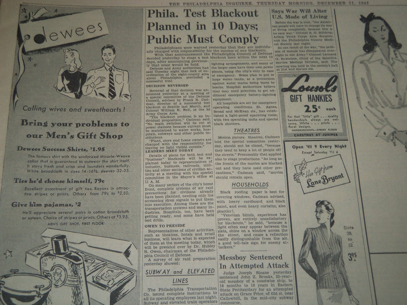 1941 DEC 11 PHILADELPHIA INQUIRER NEWSPAPER - JAP BATTLE SHIP ON FIRE - NT 7510