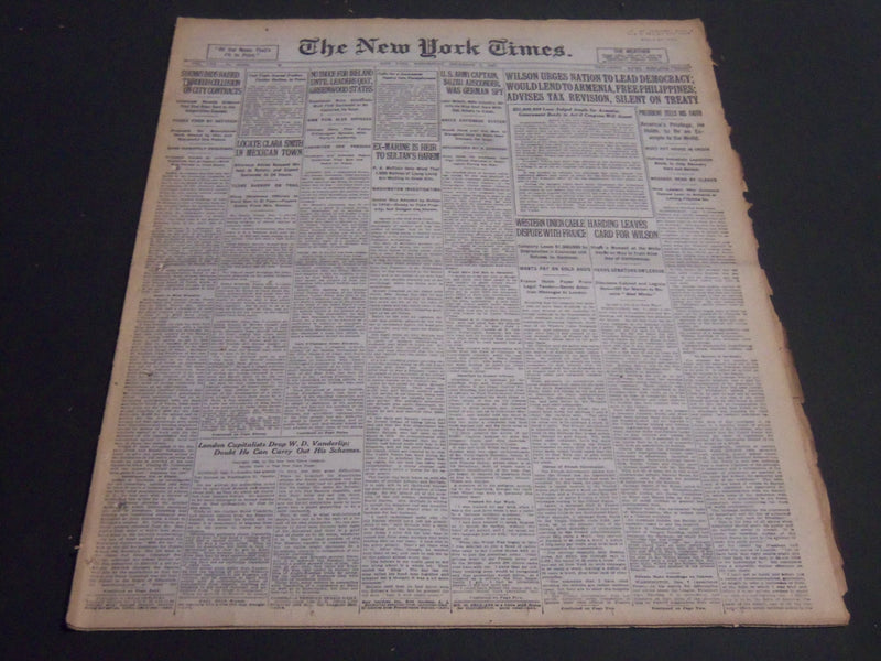 1920 DECEMBER 8 NEW YORK TIMES - WILSON URGES NATION TO LEAD DEMOCRACY - NT 6735