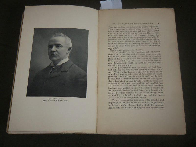 1908 WORCESTER ENGLAND AND WORCESTER MASSACHUSETTS SIGNED BOOK - J 7105