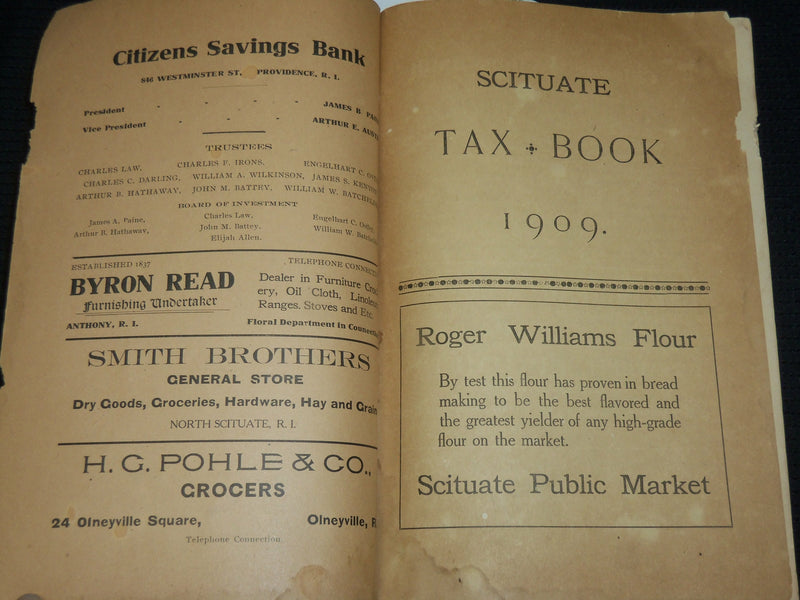 1909 SCITUATE TAX BOOK SOFTCOVER BOOK - RHODE ISLAND - J 7092
