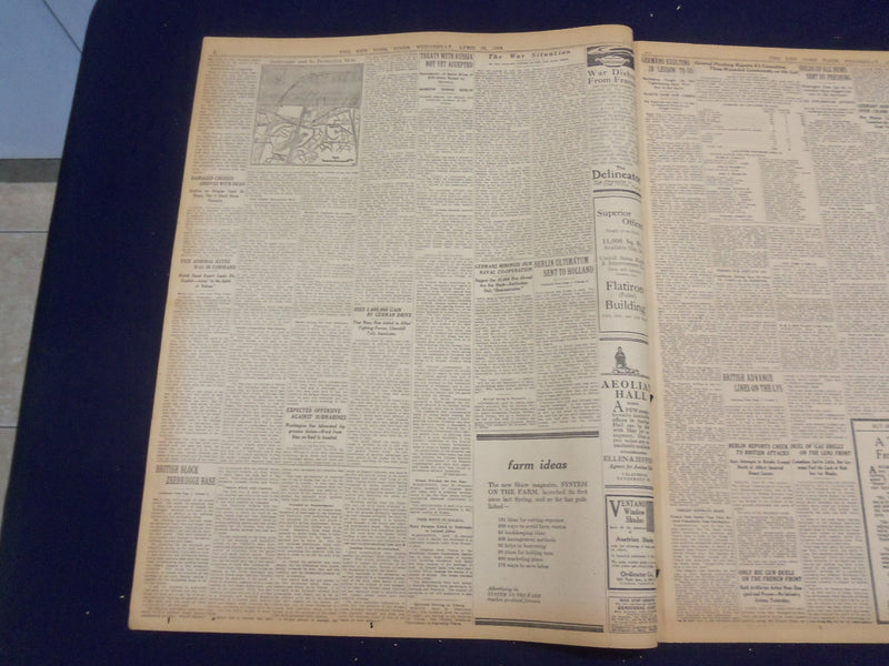 1918 APRIL 24 NEW YORK TIMES -BRITISH NAVAL RAID BOTTLES UP U-BOAT BASE- NT 8218