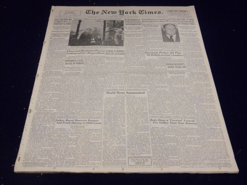 1951 AUGUST 21 NEW YORK TIMES - 12 DEAD IN FT. DIX JET CRASH - NT 2051