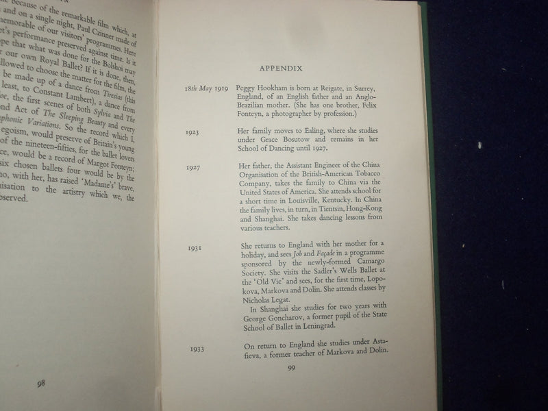 1957 FONTEYN- A STUDY OF THE BALLERINA HARDCOVER BOOK BY JAMES MONAHAN - KD 8797