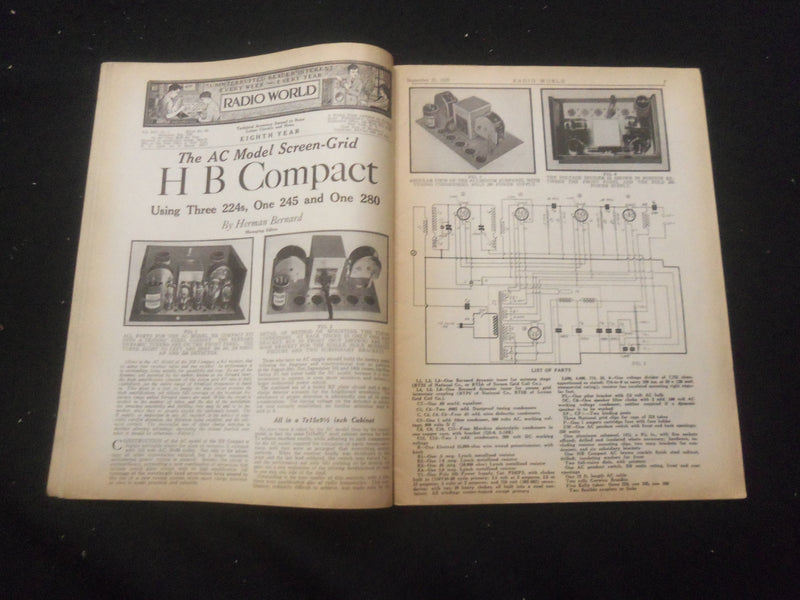 1929 SEPTEMBER 21 RADIO WORLD MAGAZINE - SCHOOLBOY'S ONE-TUBE CIRCUIT - B 434E