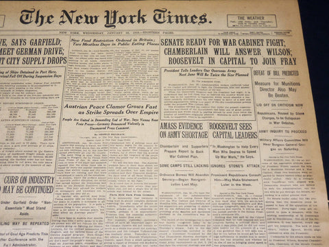 1918 JANUARY 23 NEW YORK TIMES - SENATE READY FOR WAR CABINET FIGHT - NT 7939