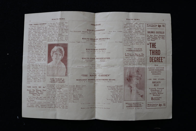 1927 APRIL 9 RIALTO THEATRE PROGRAM - DOLORES COSTELLO- WASHINGTON, DC- K 1891