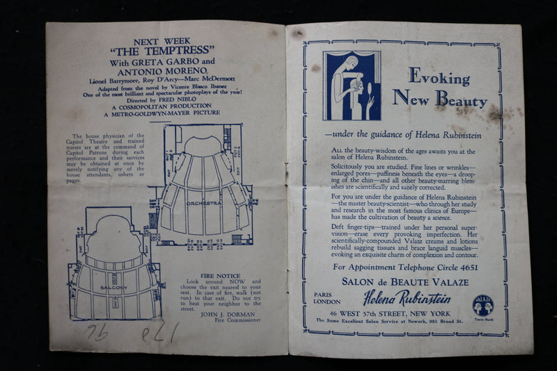 1926 OCTOBER THE FOUR HORSEMEN PROGRAM - RUDOLPH VALENTINO - GRETA GARBO- K 1790