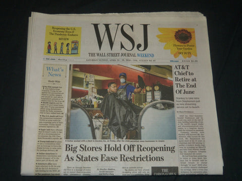 2020 APRIL 25-26 THE WALL STREET JOURNAL NEWSPAPER - BIG STORES HOLD OFF REOPEN