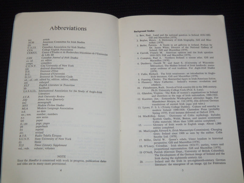 1978-1979 HANDLIST OF WORK IN PROGRESS LOT OF 2 - ROYAL IRISH ACADEMY - J 8048