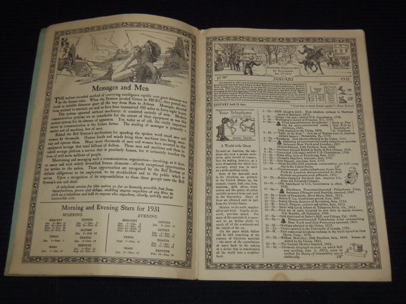 1931 TELEPHONE ALMANAC PUBLISHED BY AMERICAN TELEPHONE & TELEGRAPH CO. - J 7281