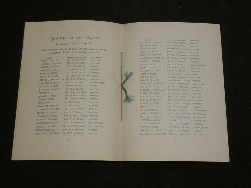 1890-1894 COLLINS ST. CLASSICAL SCHOOL PROGRAM LOT OF 5 - HARTFORD - J 6199