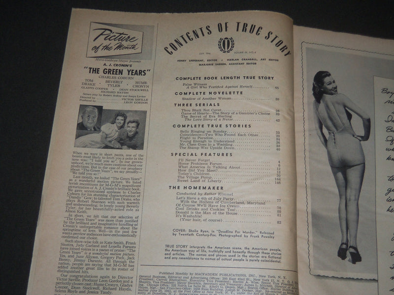 1946 JULY TRUE STORY MAGAZINE - SHEILA RYAN COVER - NICE ADS - ST 5336