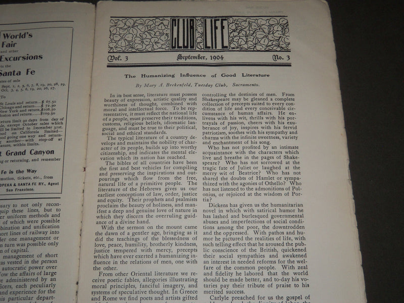 1904 SEPTEMBER CLUB LIFE WOMAN'S GUILD MAGAZINE - J 2584