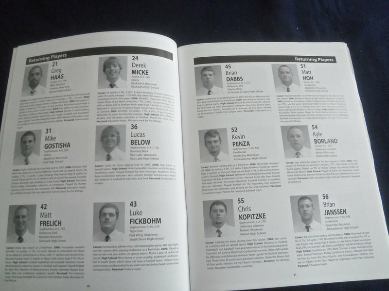 2007 OCTOBER 13 FOOTBALL PROGRAM - KNOX COLLEGE VS LAWRENCE UNIVERSITY- SP 1217Q