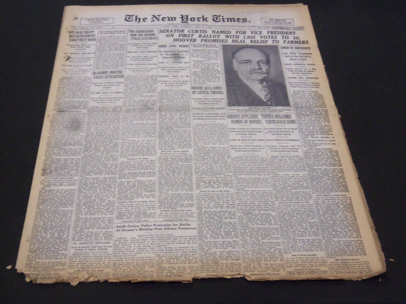 1928 JUNE 16 NEW YORK TIMES - SENATOR CURTIS NAMED FOR VICE PRESIDENT - NT 5336