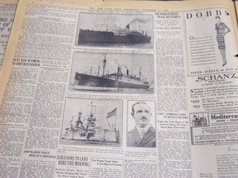1928 NOVEMBER 14 NEW YORK TIMES - 206 VESTRIS SURVIVORS TO PORT - NT 6904