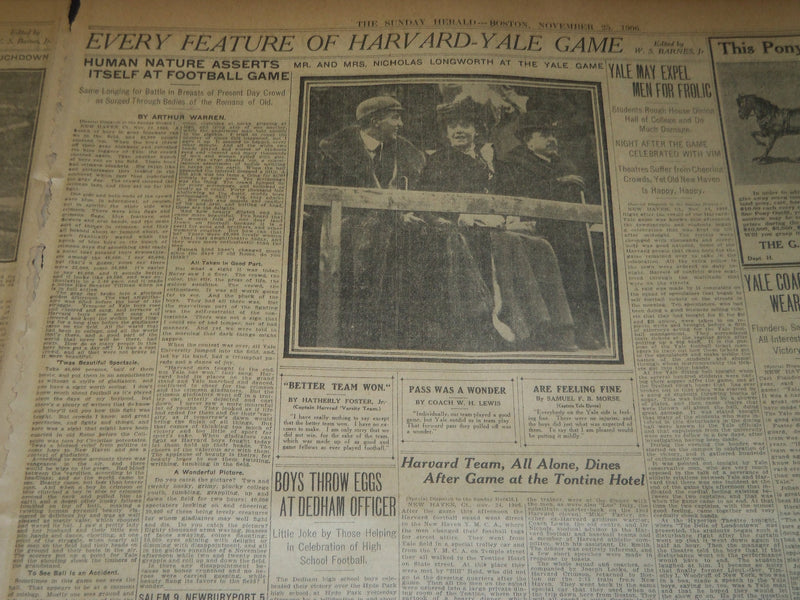1906 NOVEMBER 25 THE BOSTON HERALD - YALE BEATS HARVARD 6-0 PEARY - BH 126