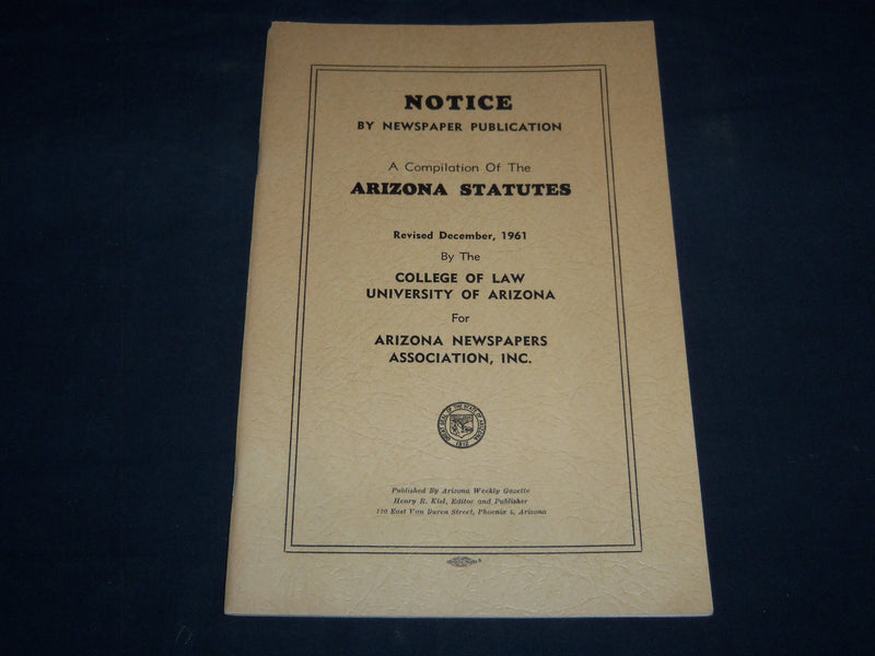 1961 STATUTES OF ARIZONA RELATING TO NOTICE BY NEWSPAPER PUBLICATION - J 8730