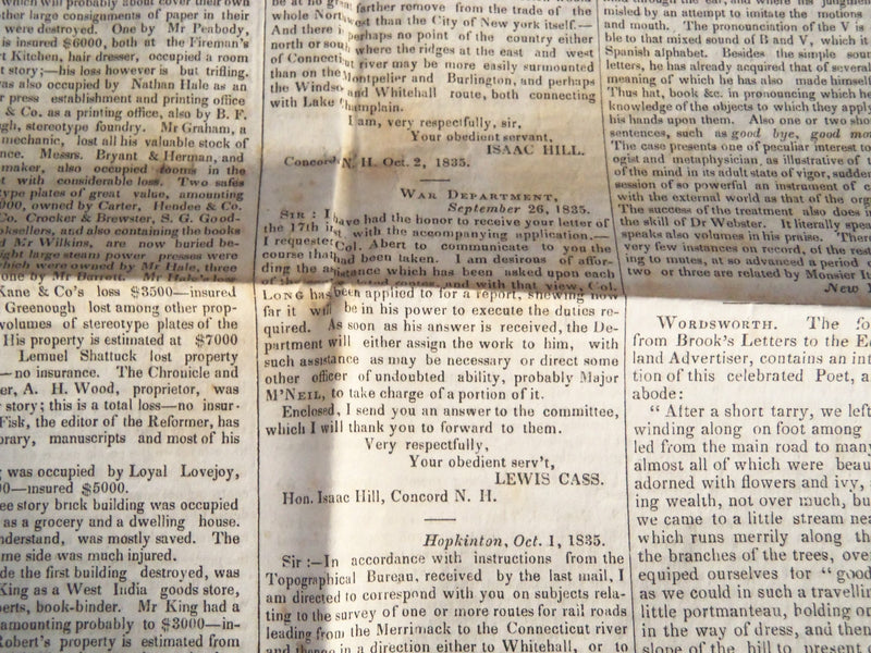 1835 OCT 10 NEW HAMPSHIRE STATESMAN - ADAMS - WEBSTER - SMALL POX - NP 614B