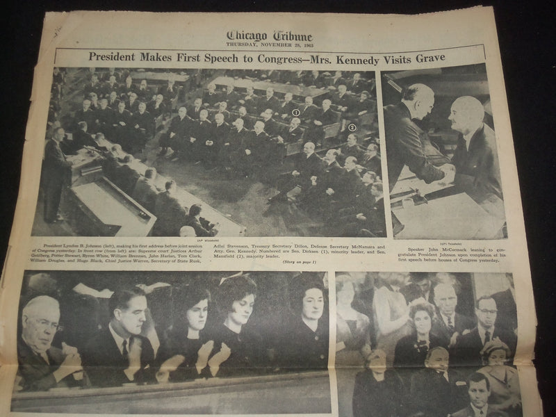 1963 NOVEMBER 28 CHICAGO TRIBUNE NEWSPAPER - JOHNSON TELLS HIS AIMS - NP 8052