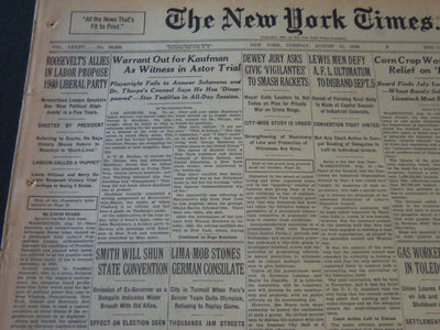 1936 AUGUST 11 NEW YORK TIMES - WARRANT OUT FOR KAUFMAN IN ASTOR TRIAL - NT 6720