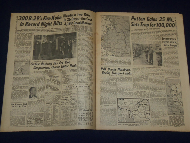 1945 MARCH 17 NEW YORK DAILY NEWS - RECORD RAID SEARS KOBE HEADLINE - NP 1770