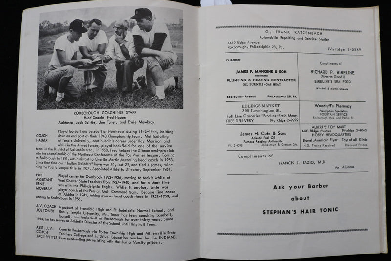 1962 NOVEMBER 22 ROXBOROUGH H.S. VS. GERMANTOWN H.S. PROGRAM - K 2852