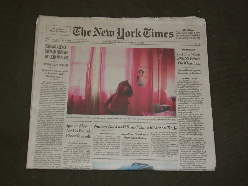 2018 NOVEMBER 19 NEW YORK TIMES - TRUMP DOES NOT CONCEDE SAUDI KILLED KHASHOGGI