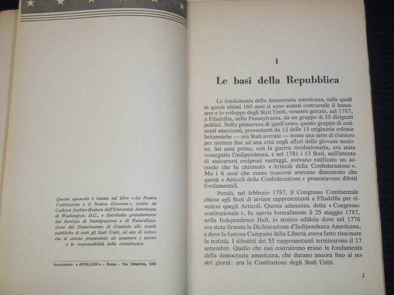 1950'S UN GOVERNO RETTO DAL POPOLO GLI STATI UNITI D'AMERICA BOOK - K 2637