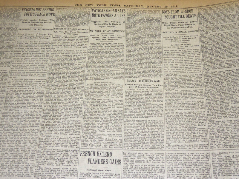 1917 AUGUST 18 NEW YORK TIMES - POPE'S PEACE PLAN BACKED IN BERLIN - NT 8528