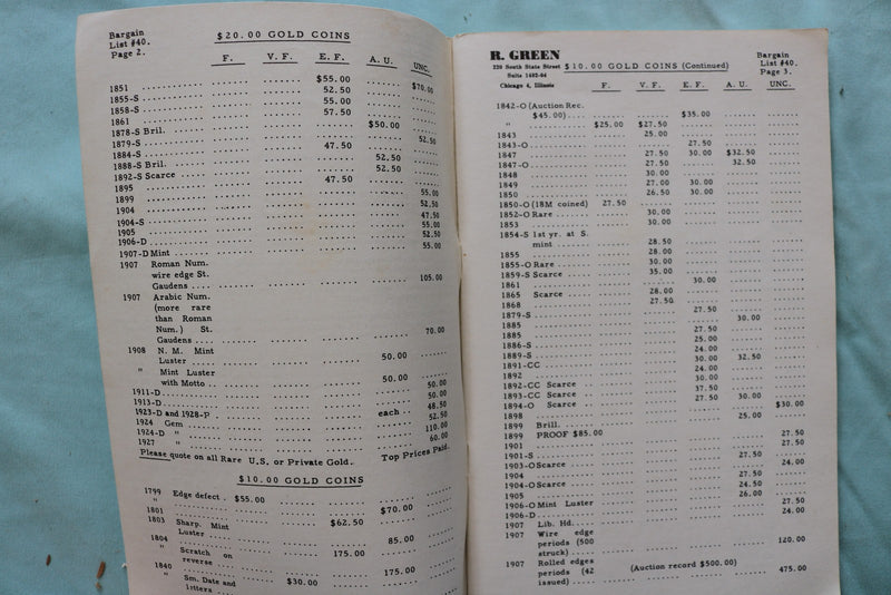 1950-1952 R. GREEN COIN CATALOGS - LOT OF 4 - K 3299