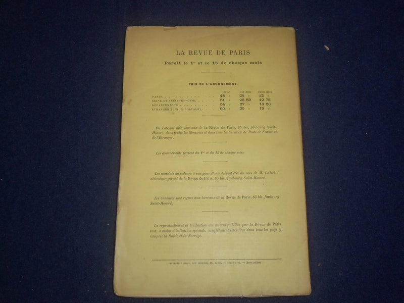 1896 OCTOBER LA REVUE DE PARIS - BALZAC - J 6414