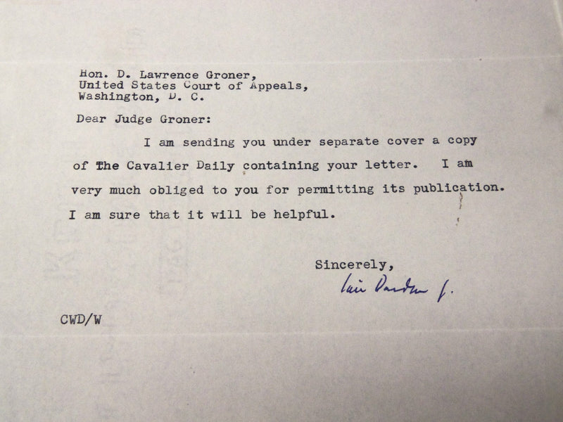 1948 HON. LAWRENCE GRONER SIGNED TYPED LETTER UNIVERSITY OF VIRGINIA - J 5366
