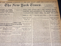 1917 AUGUST 16 NEW YORK TIMES - ENGLAND GIVES OUT POPE'S NOTE - NT 8513