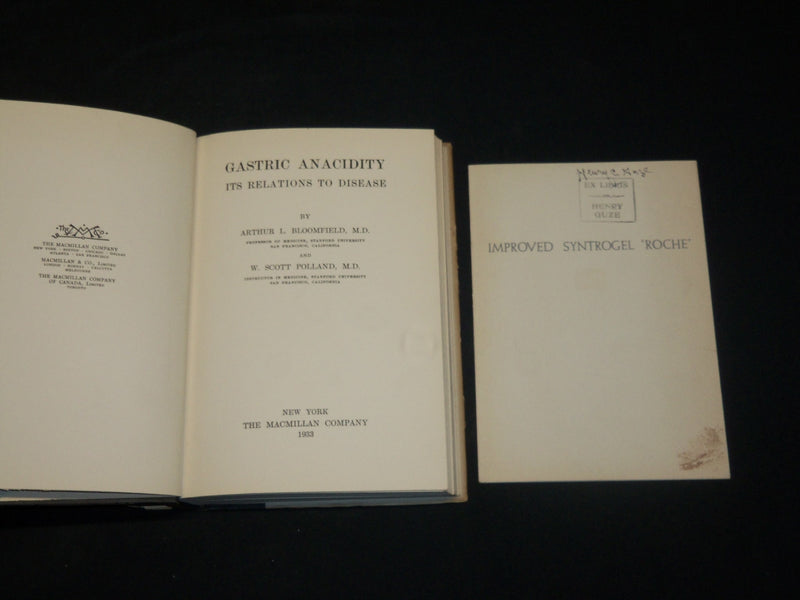 1933 GASTRIC ANACIDITY ITS RELATIONS TO DISEASE BOOK BY BLOOMFIELD - KD 2764Q
