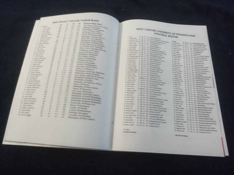 2000 NOV 4 FOOTBALL PROGRAM -CHEYNEY UNIVERSITY VS WEST CHESTER UNIV - SP 1214T