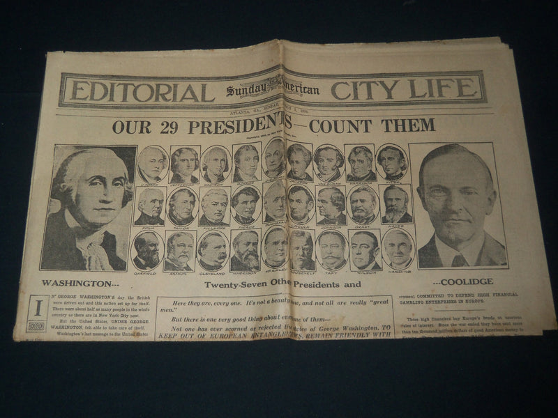 1926 MARCH 7 HEARST'S SUNDAY AMERICAN NEWSPAPER - OUR 29 PRESIDENTS - NP 3902