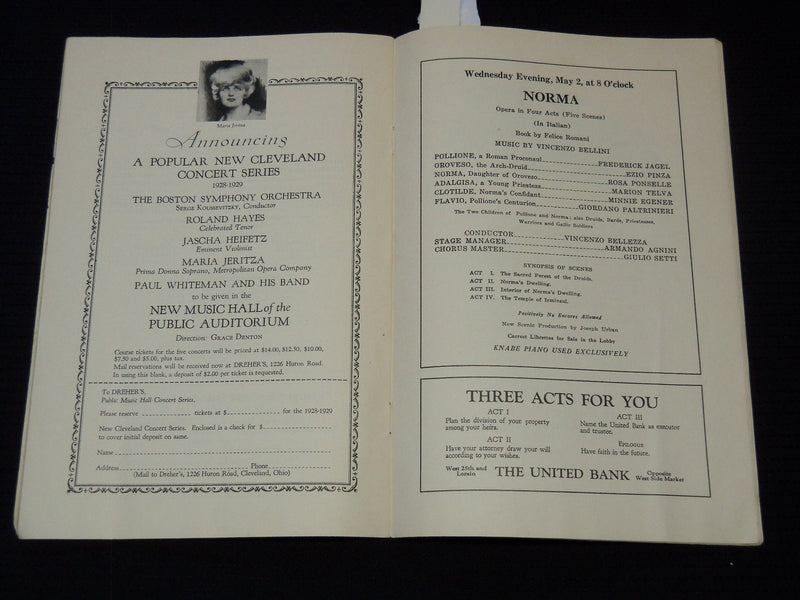 1928-1929 METROPOLITAN OPERA COMPANY PROGRAM LOT OF 2 - CLEVELAND OHIO - J 8019