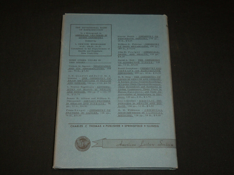 1962 THE NUTRITIONAL BASIS OF REPRODUCTION BOOK BY JAMES W. MILLEN M.D.- KD 6366