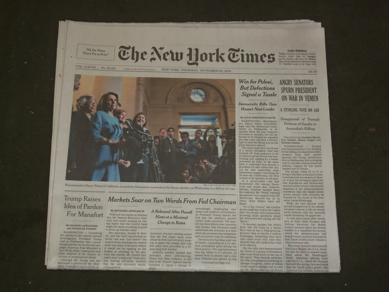 2018 NOVEMBER 29 NEW YORK TIMES - TRUMP RAISES IDEA OF PARDON FOR PAUL MANIFORT