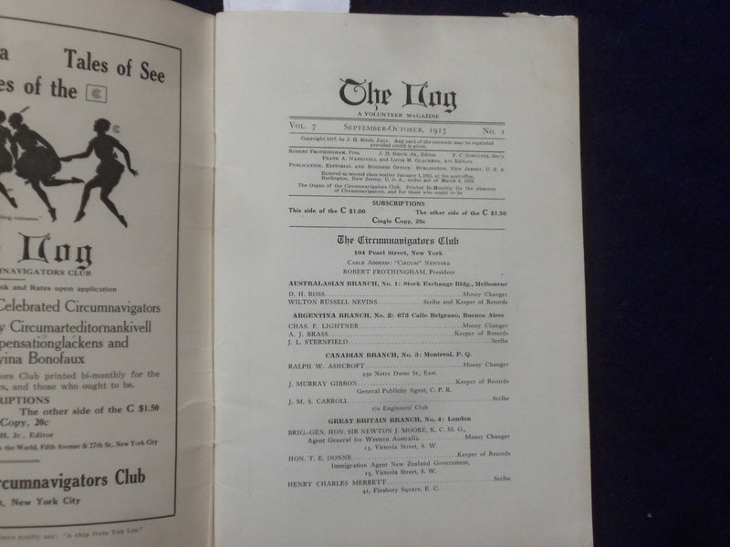 1917 SEP-OCT THE LOG OF THE CIRCUMNAVIGATORS CLUB SOFTCOVER BOOK - K 181