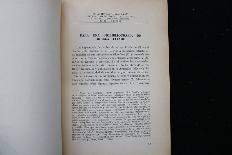 1964 PARA UNA BIOBIBLIOGRAFIA DE MIRCEA ELIADE - SOFTCOVER - LOT OF 5 - K 2236
