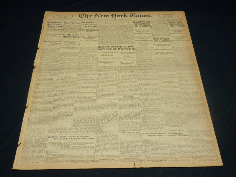 1923 JUNE 28 NEW YORK TIMES - PLAN UPTOWN ARENA TWICE GARDENS SIZE - NT 8723
