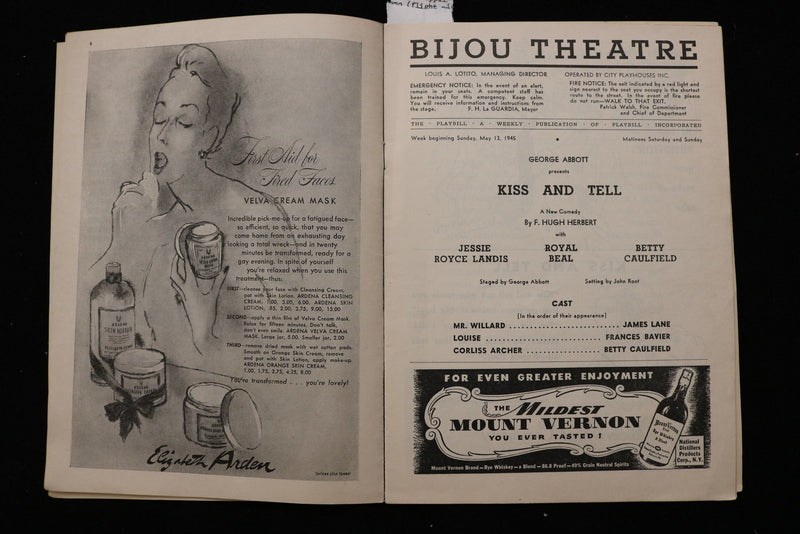 1945 KISS AND TELL PROGRAM - THE PLAYBILL - KIRK DOUGLAS - K 3040
