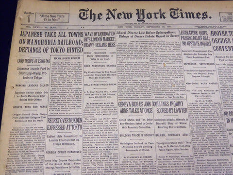 1931 SEPTEMBER 20 NEW YORK TIMES - JAPANESE TAKE TOWNS IN MANCHORIA - NT 3924