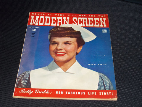 1943 SEPTEMBER MODERN SCREEN MAGAZINE - DEANNA DURBIN FRONT COVER - E 15112